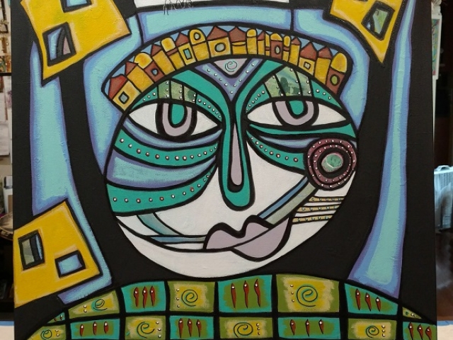 mixed media piece created by Kimberly McGuiness inspired by Hundertwasser