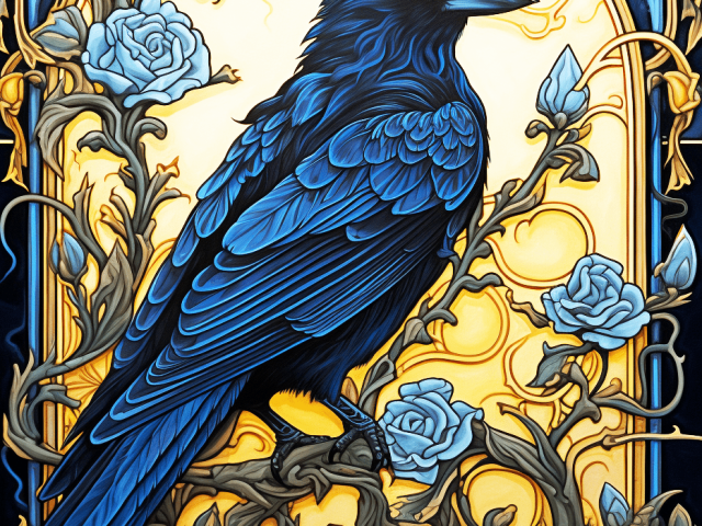 Blue Raven and Blue Roses