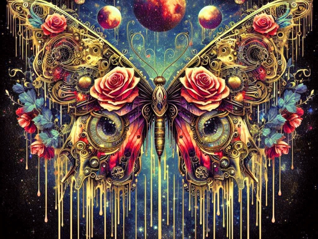 Cosmic Ornate Drippy Steampunk Butterfly