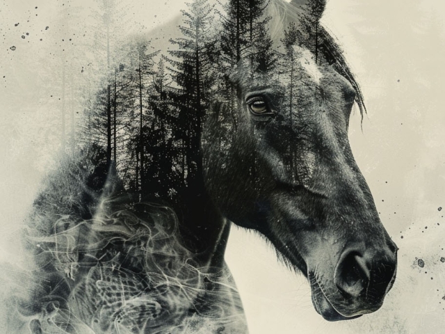 Double Exposure Horse and forest