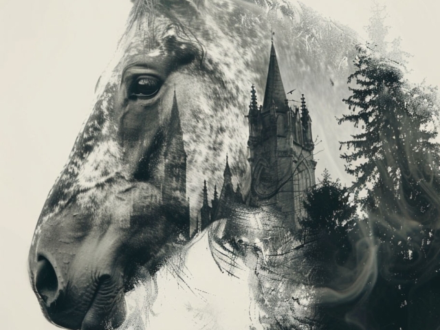 Double Exposure horse and castle